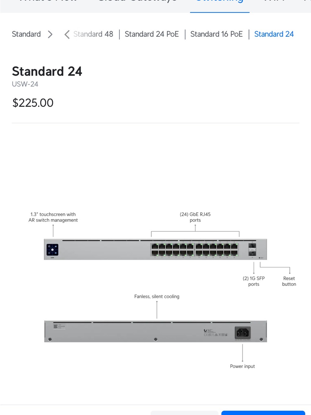 Ubiquiti UniFi Switch Standard 24 - Silver/Black Front Panel